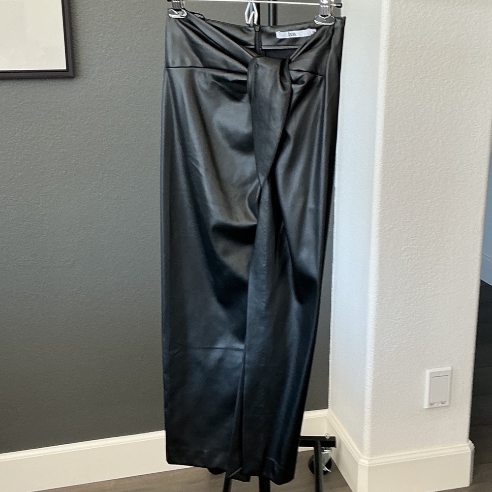 BOA Faux Leather Wrap Tie Midi Skirt M